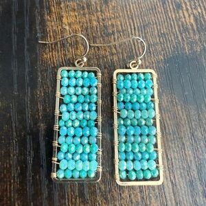 Gold and Turquoise Beaded Earrings